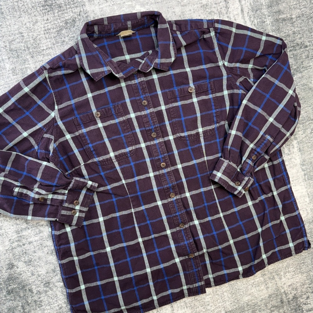 Duluth Shirt Womens 1X Purple Plaid Free Swinging Flannel Relaxed Chore Outdoors